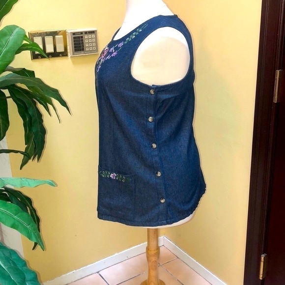 Anthony Richards Women’s Vintage Floral Denim Tunic Blouse Size Large - Picture 2 of 11